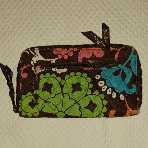 Vera Bradley Floral Brown Wallet with Green and Blue Accents RETIRED LOLA - Picture 1 of 5